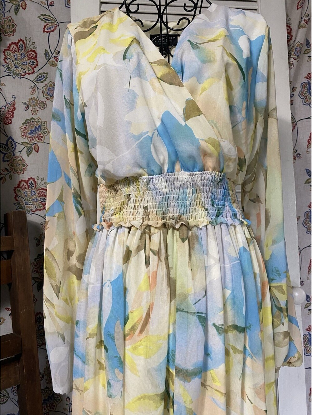 Laundry By Shelli Segal Los Angeles Floral Pastel Flowy Maxi Dress Wedding Guest - Picture 6 of 16